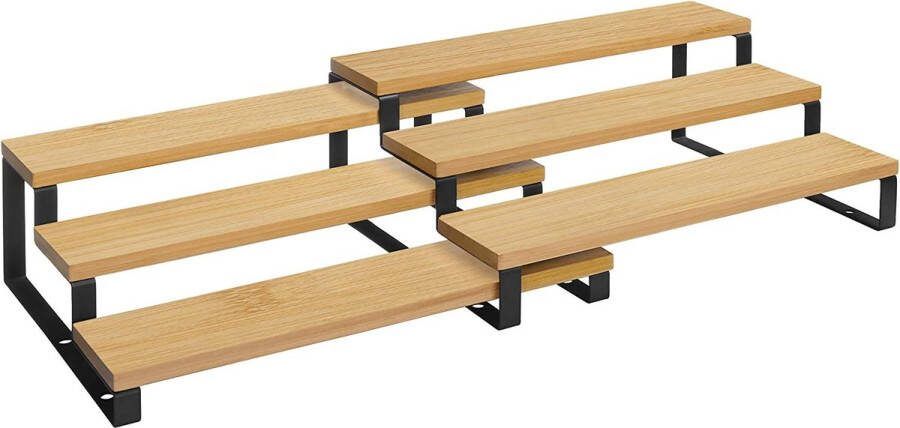Songmics Kruidenrekken Keukenrekken set van 2 elk met 3 planken bamboe uitschuifbaar stapelbaar voor pantry keuken werkblad natuurlijk zwart