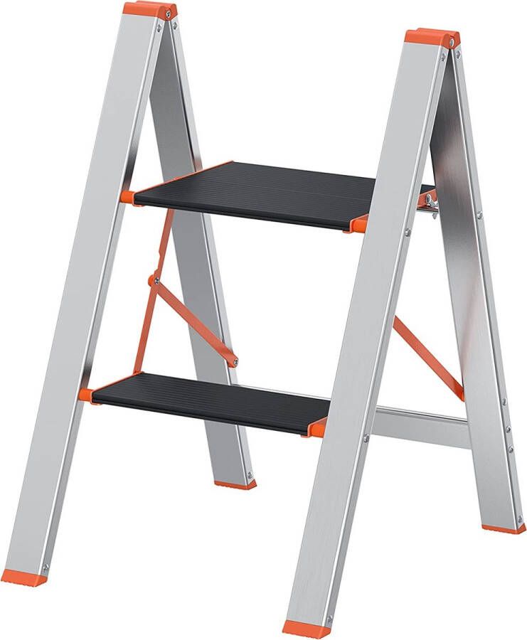 ZAZA Home SONGMICS Ladder 2 treden opklapbaar antislip tot 150 kg belastbaar opstap trapladder kleine ladder zilver