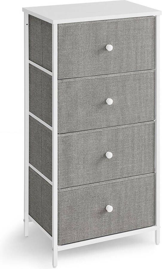 Songmics Ladekast met 4 stoffen laden en metalen frame in lichtgrijs-wit