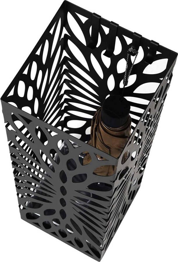 Songmics Modern metalen paraplubak met bakje en haken 15 5x15 5x49cm zwart