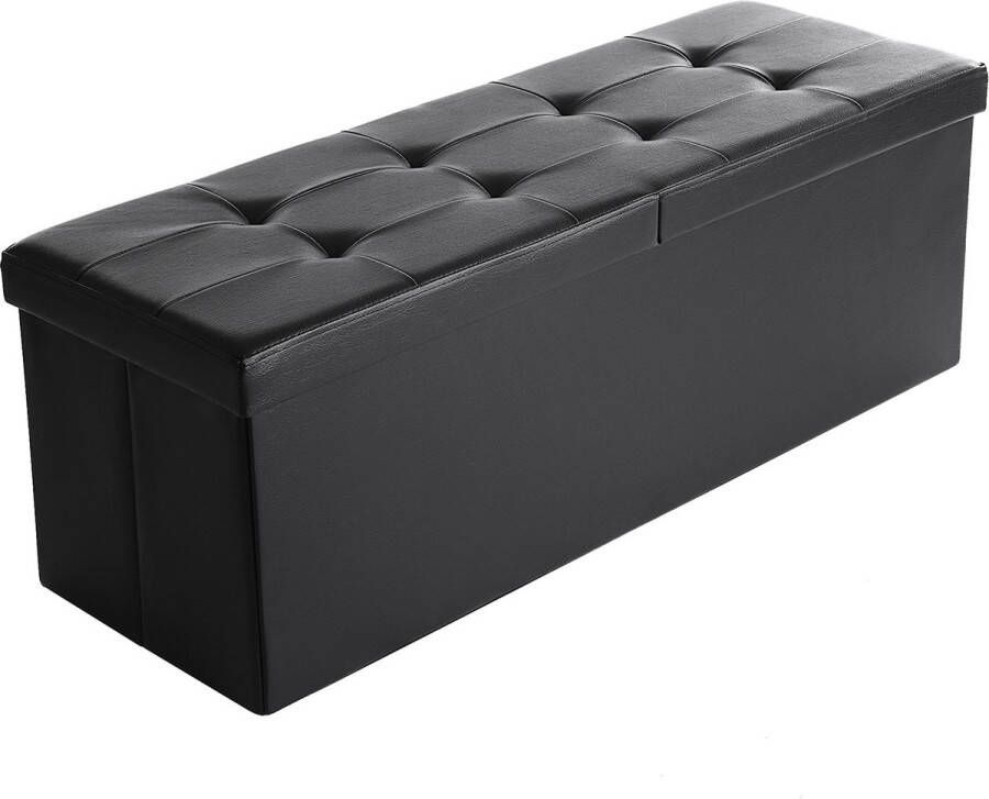 Songmics Opbergbank Opbergkist Zitbank met opbergsysteem Dekenkist Met klapdeksel Kunstleer 110 x 38 x 38 cm Zwart