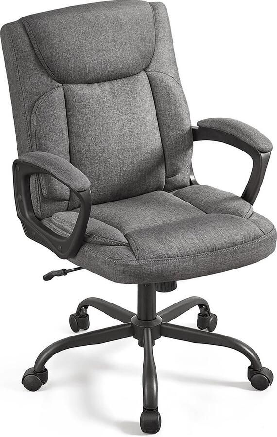 Songmics Bureaustoel computerstoel ergonomische draaistoel kantelfunctie in hoogte verstelbaar armleuningen met zachte bekleding katoenmix grijs
