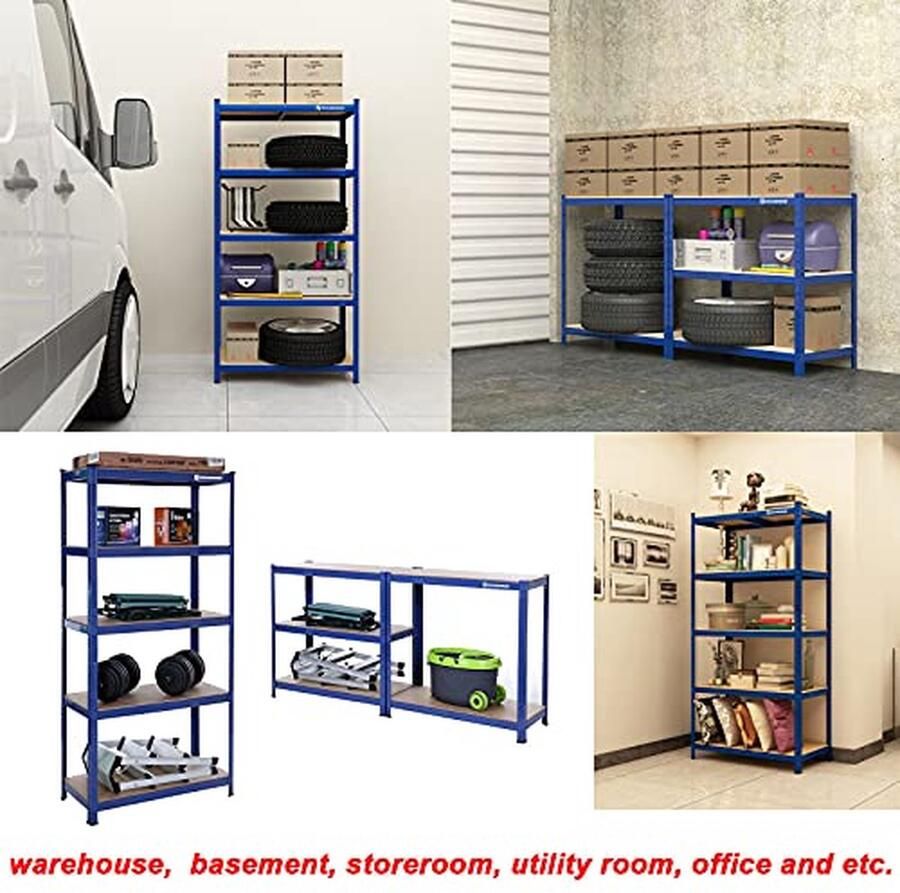 Songmics Stalen stellingkast met 5 etages montage zonder gereedschap berging in garage maximale belasting. 650 kg 30x75x150 cm