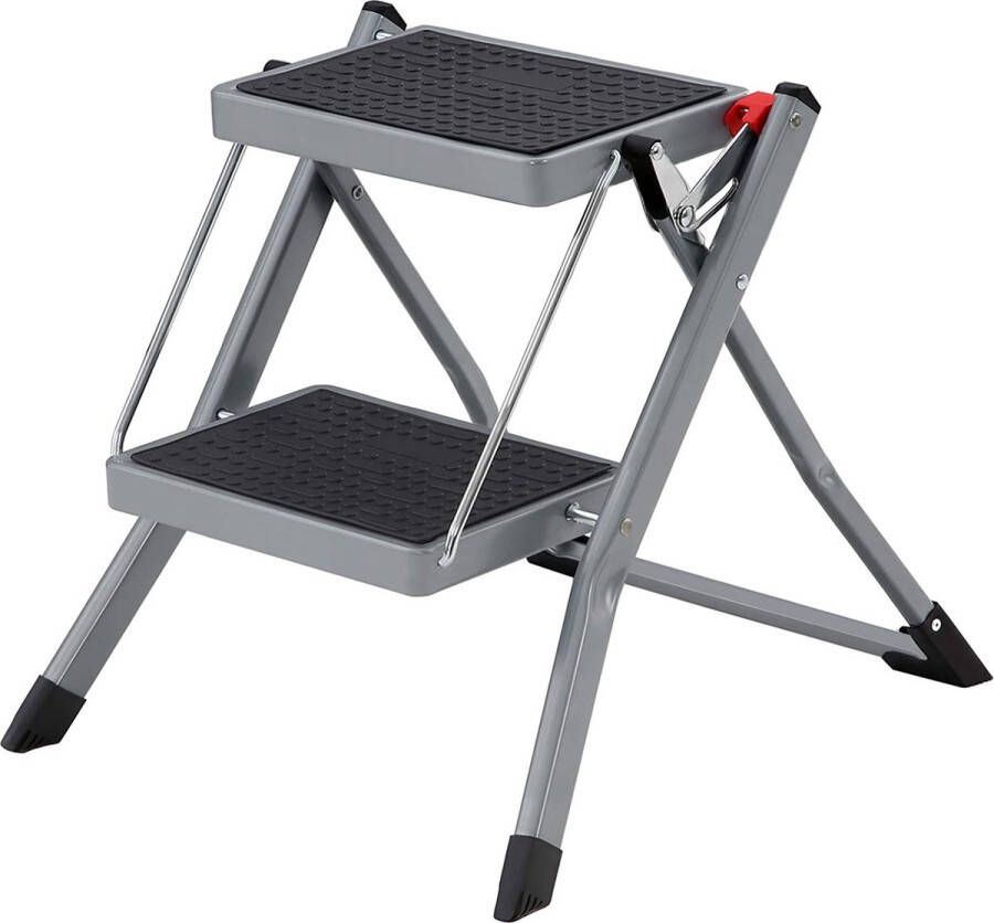 Songmics sporten ladder vouwladder sportbreedte 20 cm antislip rubber met handvat draagvermogen 150 kg staal grijs en zwart GSL002GY01