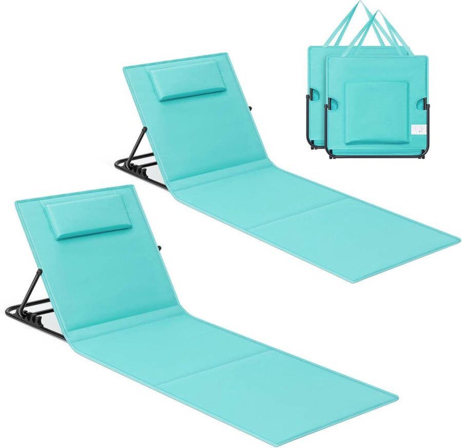 Songmics Strandstoel set van 2 campingstoel ligstoel strandligstoel opvouwbaar verstelbare rugleuning gemakkelijk draagbaar met handvat voor kamperen tuin 158 x 55 cm zeeblauw