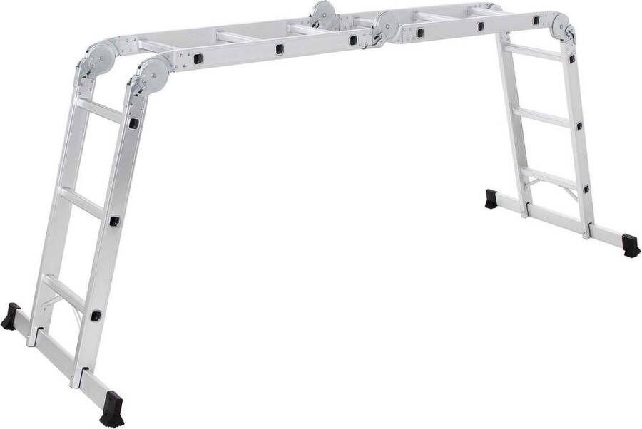 Songmics Vouwladder Trapladder Huishoudtrap Multifunctionele ladder 3.5 meter Aluminium Grijs