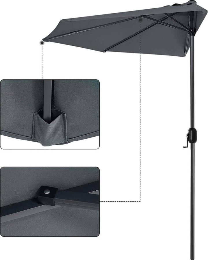 Songmics zonnescherm voor het balkon halfrond diameter 2 7 m balkonparaplu met zwengel terrasparaplu zonwering tot UPF 50+ zonder stand tuin balkon terras rookgrijs GPU31GY