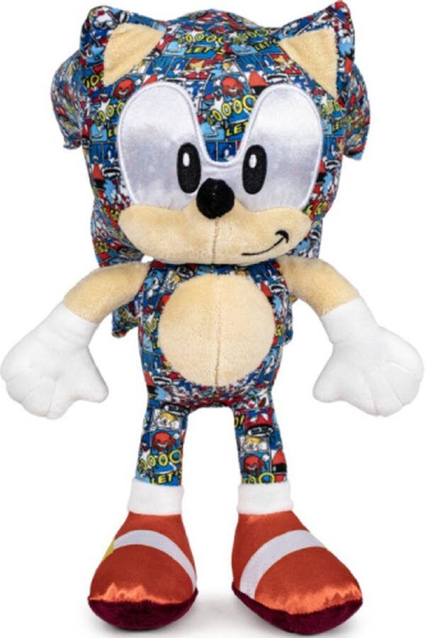 Sonic the Hedgehog Comic (Lichtblauw) Pluche Knuffel 30 cm {Speelgoed knuffelpop knuffeldier voor kinderen jongens meisjes Sonic Miles Knuckles Shadow Eggman Sonic de Egel Knuffels}