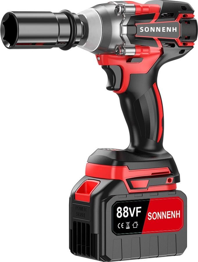 SONNENH Draadloze Slagsleutel Set 21V Hoge Draaimoment 600N.m Koolborstelloze Motor 2 Batterijen Snellader Veelzijdig 3-in-1 Ontwerp