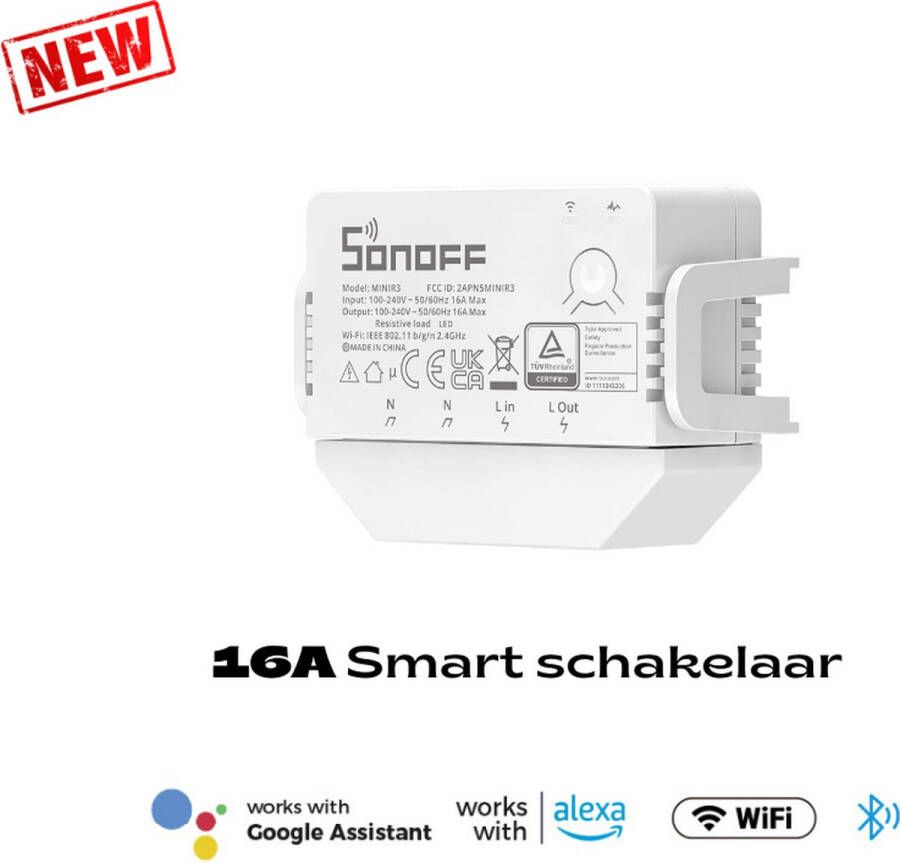 Sonoff MINI R3 Smart WiFi Schakelaar zonder nul draad 16A 3500W (Kan Worden Gebruikt Met S-MATE) Alexa Google Home Compatibel