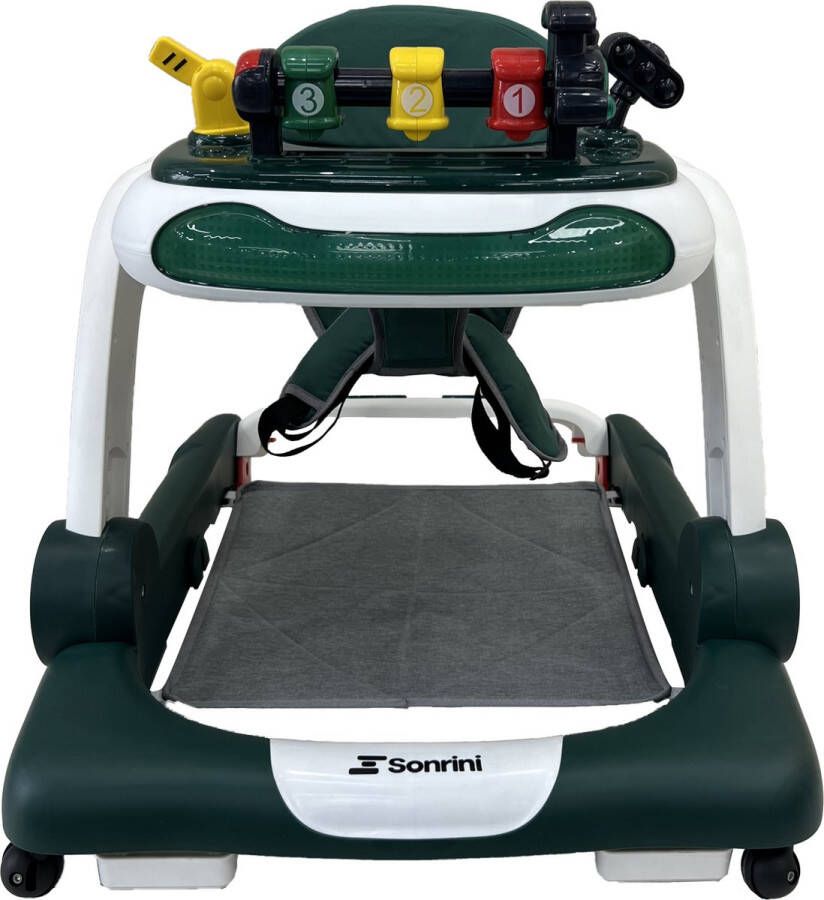 Sonrini 4-in-1 Loopstoel Met Gordel Baby Loopwagen Leren Lopen Looptrainer Baby Walker Voetenmat Speelset Groen