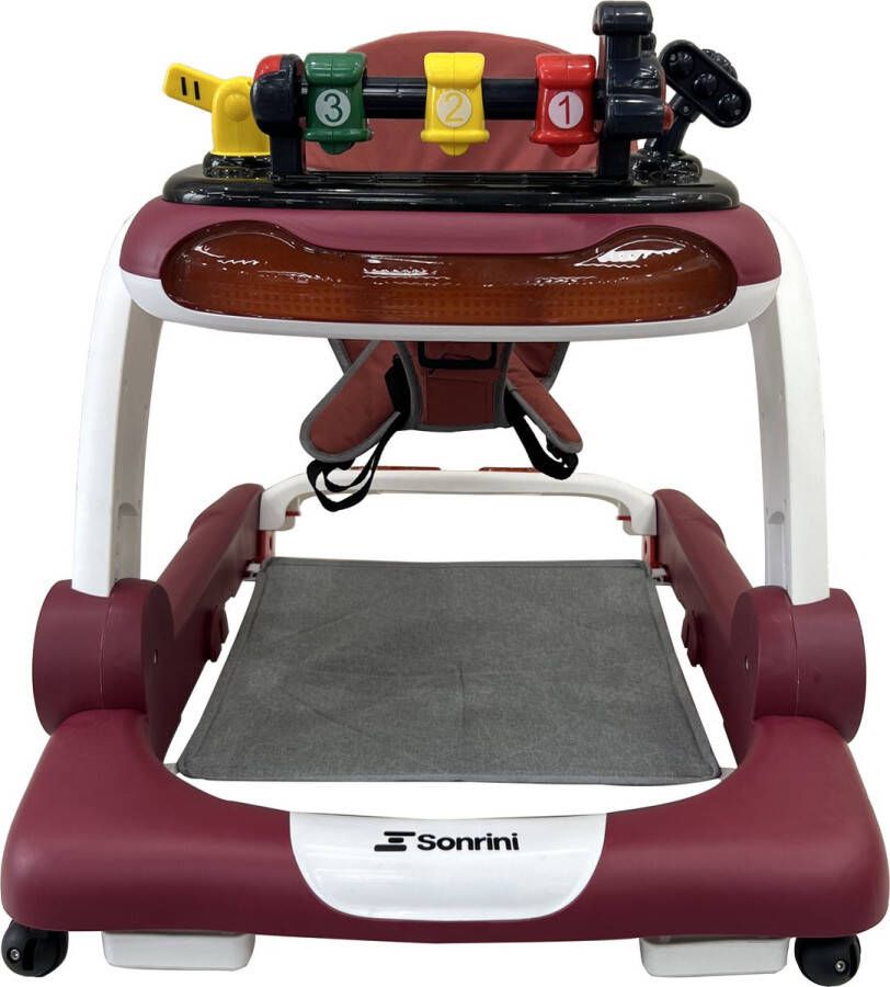 Sonrini 4-in-1 Loopstoel Met Gordel Baby Loopwagen Leren Lopen Looptrainer Baby Walker Voetenmat Speelset Rood