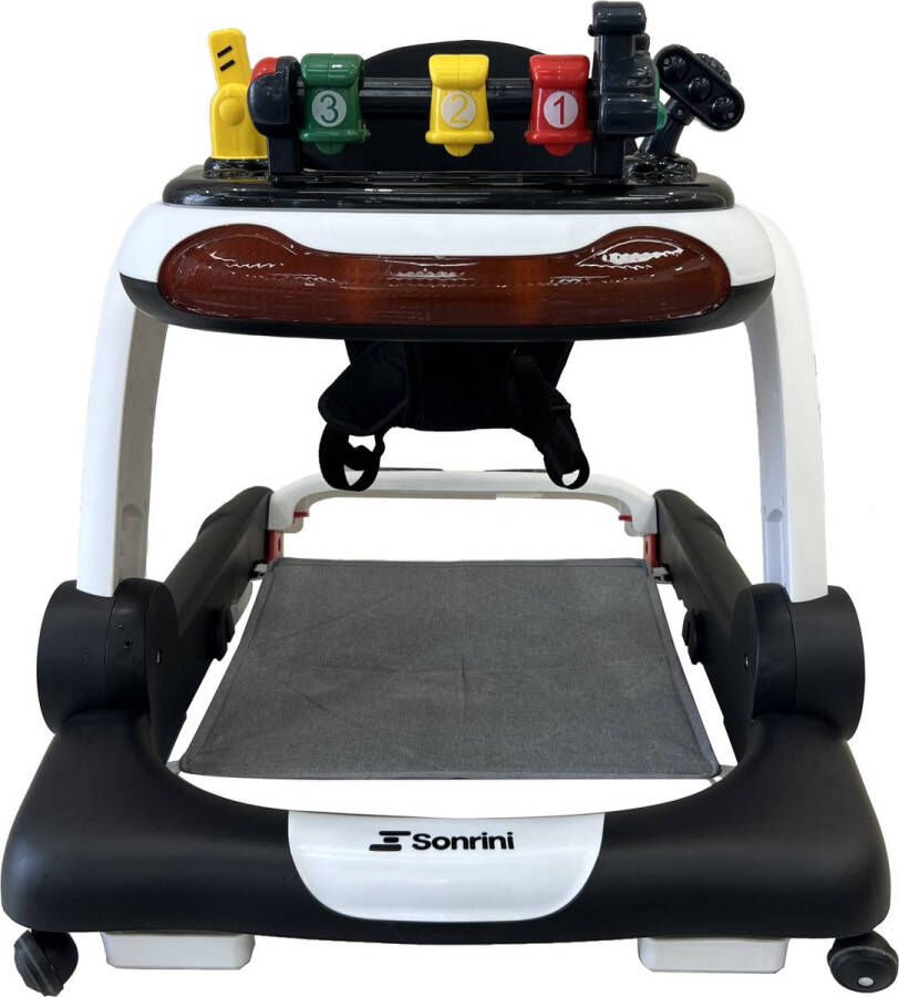 Sonrini 4-in-1 Loopstoel Met Gordel Baby Loopwagen Leren Lopen Looptrainer Baby Walker Voetenmat Speelset Zwart