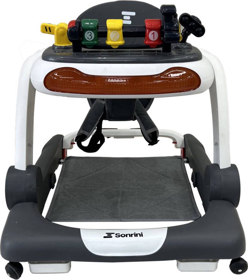 Sonrini 4-in-1 Loopstoel Met Gordel Baby Loopwagen Leren Lopen Looptrainer Baby Walker Voetenmat Speelset Grijs