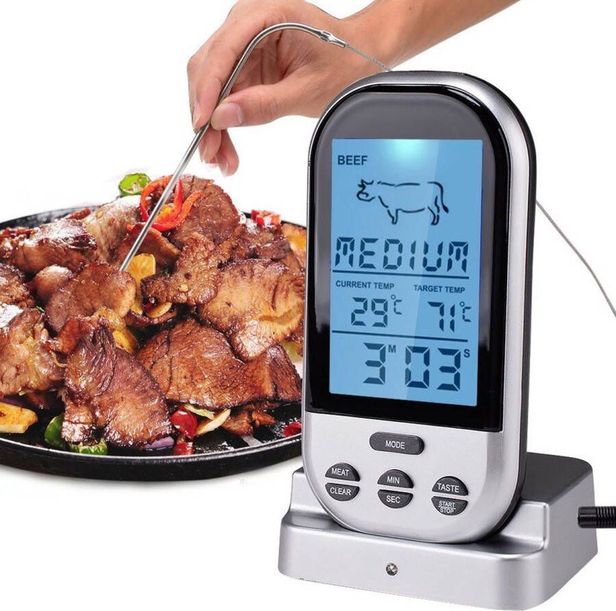 SONTRIX Vleesthermometer Instelbaar Met Alarm Draadloos (30m) BBQ Thermometer Meater BBQ Accesoires Thermometer BBQ