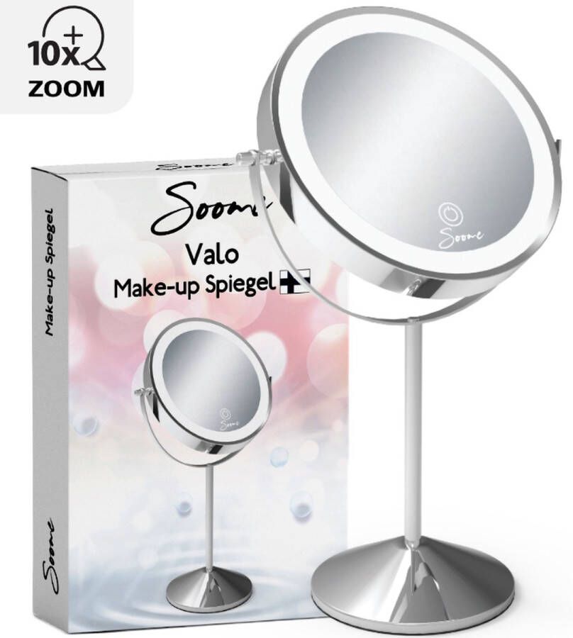 Soome Valo Make Up Spiegel – USB Oplaadbaar 10X vergroting 360 Graden Draaibaar Dim Functie Make Up Spiegel Met Verlichting
