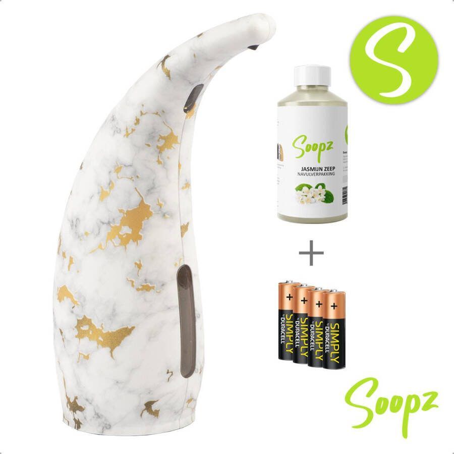 Soopz Marble Gold Classic met navulzeep & batterijen Automatische zeepdispenser met Jasmijn Zeep No touch sensor Goudkleur 300ml – Zeeppompje