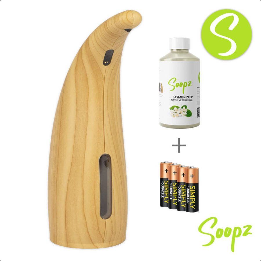 Soopz Oak Wood Classic met navulzeep & batterijen Automatische zeepdispenser met Jasmijn Zeep No touch sensor Licht eiken 300ml – Zeeppompje