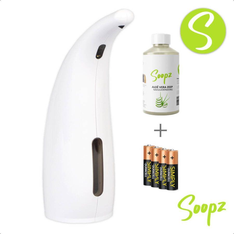 Soopz Pure White Classic met navulzeep & batterijen Automatische zeepdispenser met Aloë Vera Zeep No touch sensor Wit 300ml – Zeeppomp