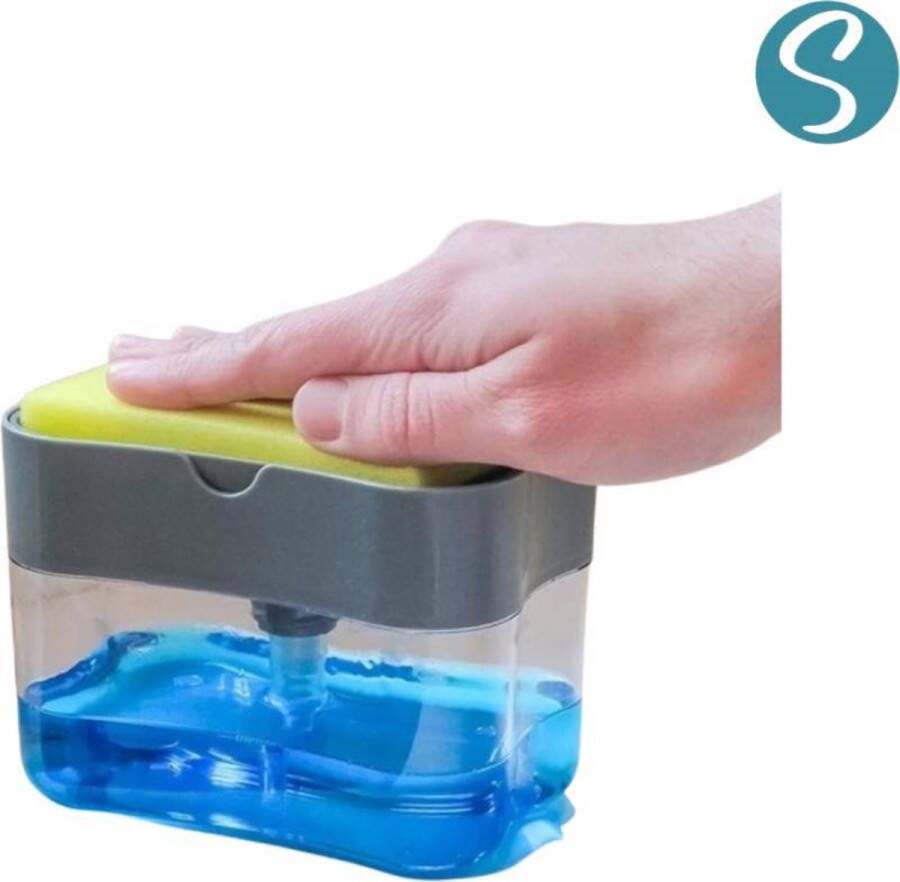 Soopz Tec Soap Press Zeepdispenser met spons Zeeppompdispenser Sponshouder met zeep Herbruikbaar en Duurzaam
