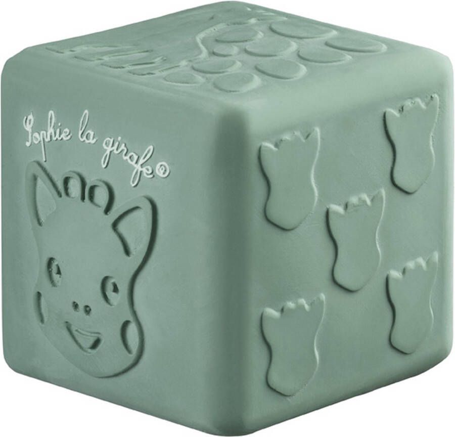 Sophie de Giraf Textuur Blok Speelblok Babyspeelgoed 5-Senses Collectie 100% natuurlijk rubber Vanaf 3 maanden OK-Biobased 7.5x7.5x7.5 cm In witte geschenkdoos Groen