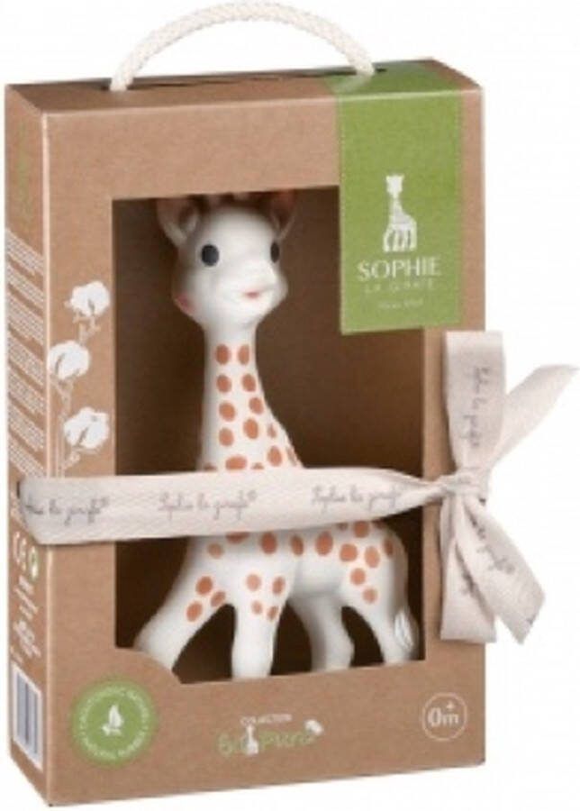 Sophie de Giraf So'Pure Bijtspeeltje Bijtspeelgoed Baby speelgoed OK-Biobased In gerecyled geschenkdoosje met organic katoenen strikje 100% natuurlijk rubber Vanaf 0 maanden 17 cm Beige Bruin