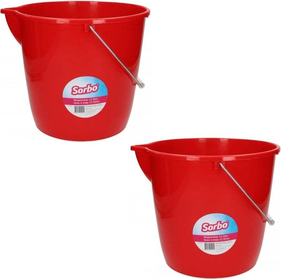 Merkloos Sans marque 2x Sorbo mini mopemmers rood 12 liter Emmers met maataanduiding en schenktuit