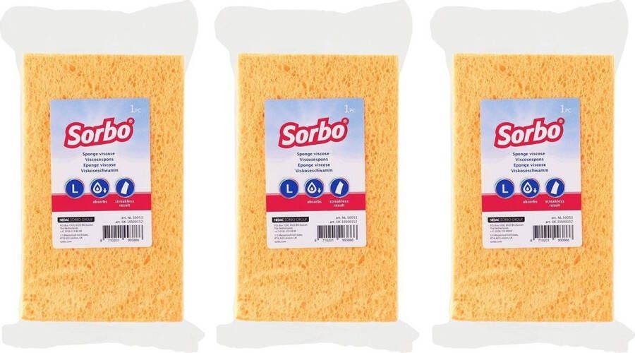 Sorbo 3x Viscose sponzen schoonmaaksponzen 16 cm Streeploos resultaat Huishoudelijke en Huishouden Schoonmaken afwassen