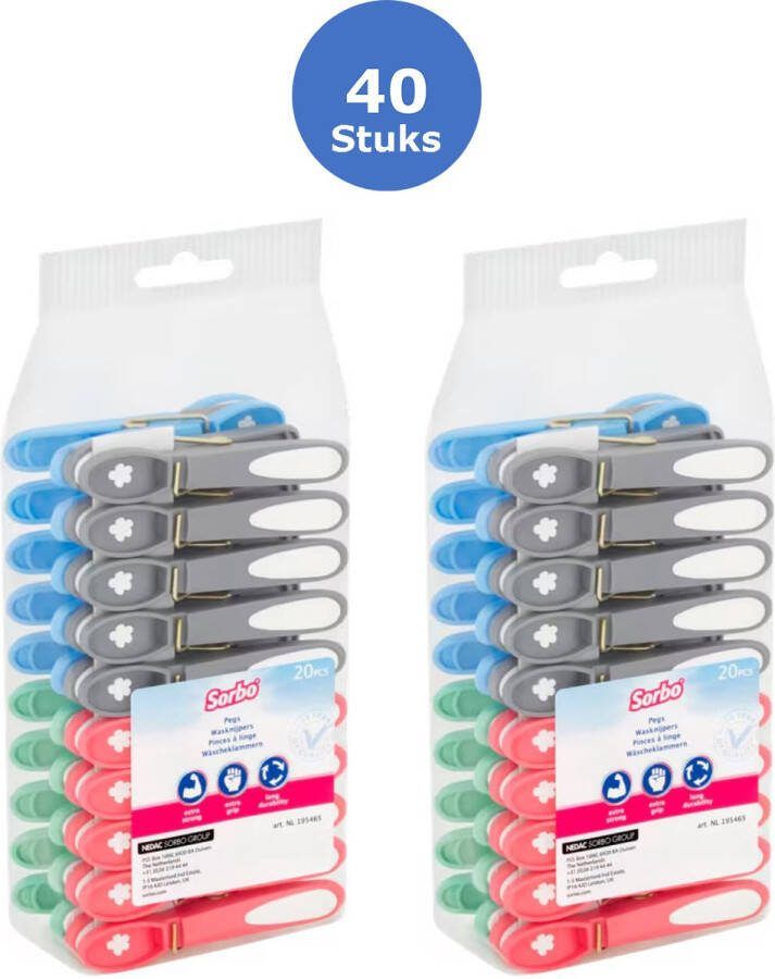 Sorbo 40 X Wasknijpers Soft Grip UV Beschermd Extra grip 40 stuks Wasknijpers Extra Sterk