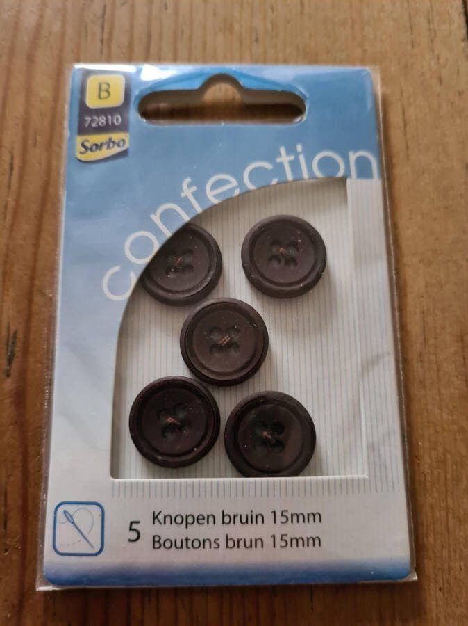 Sorbo 5 Knopen bruin 15mm