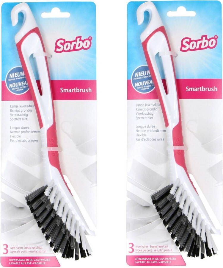 Sorbo Afwasborstel 2x smartbrush roze vezelharen Afwasborstel