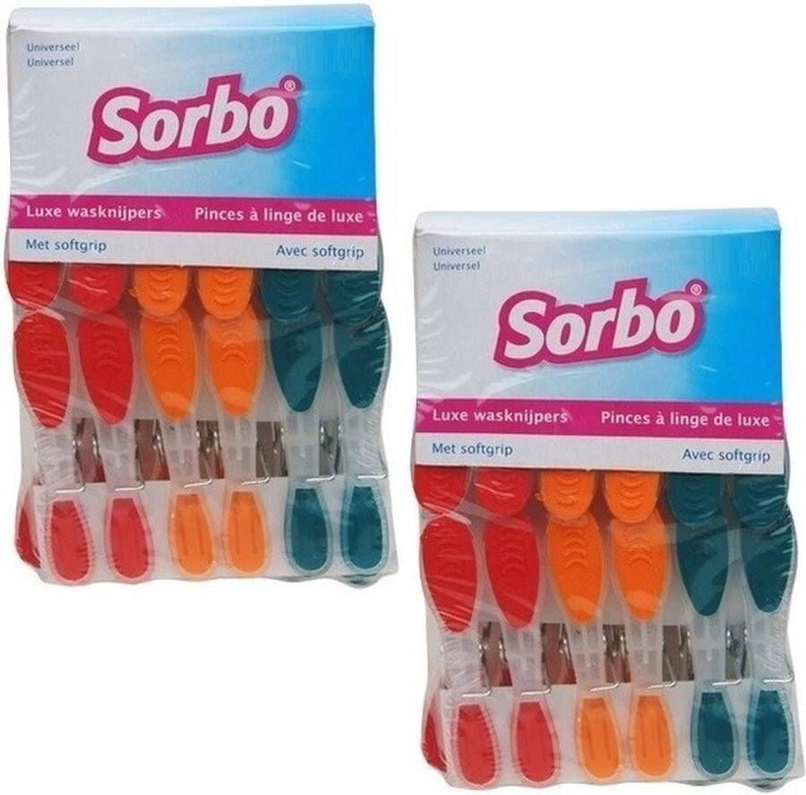 Merkloos Sans marque Gekleurde Sorbo wasknijpers met softgrip 48 stuks