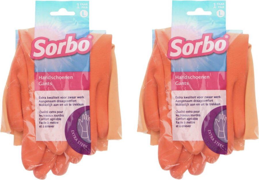 Sorbo Huishoudhandschoenen 2x maat L oranje extra sterk schoonmaakhandschoenen