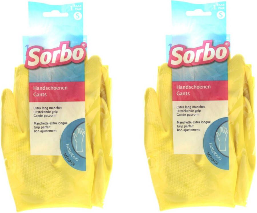 Sorbo Huishoudhandschoenen 2x maat S geel extra lang schoonmaakhandschoenen