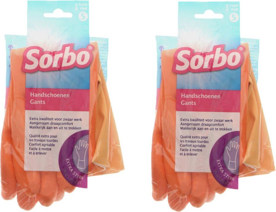 Sorbo Huishoudhandschoenen 2x maat S oranje extra sterk schoonmaakhandschoenen