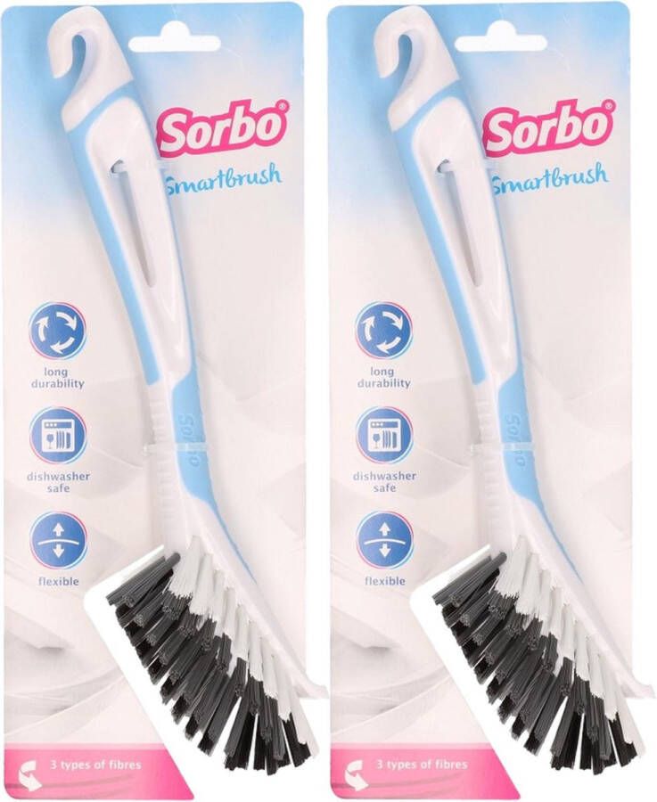 Sorbo Set van 2 Smartbrush afwasborstels blauw wit Afwassen afwasborstel Huishoudelijke keukenaccessoires