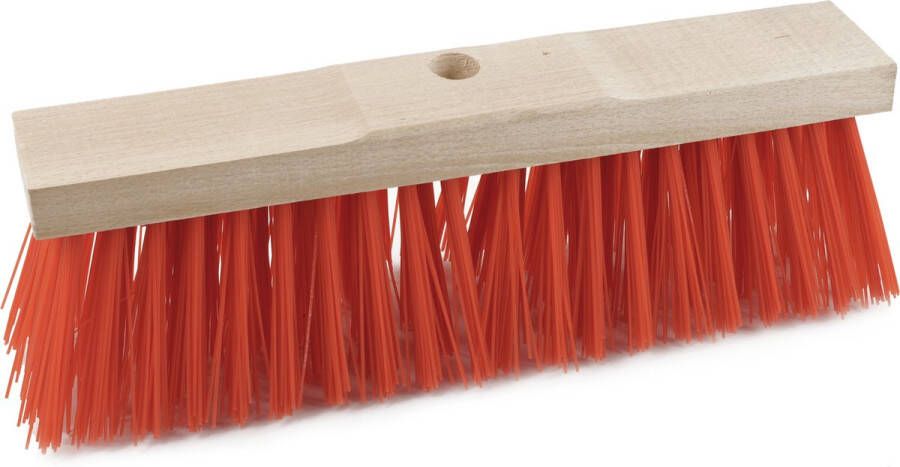Sorex Harde straatbezem buitenbezem kop elaston 32 cm met rode synthetische haren schoonmaken bezems
