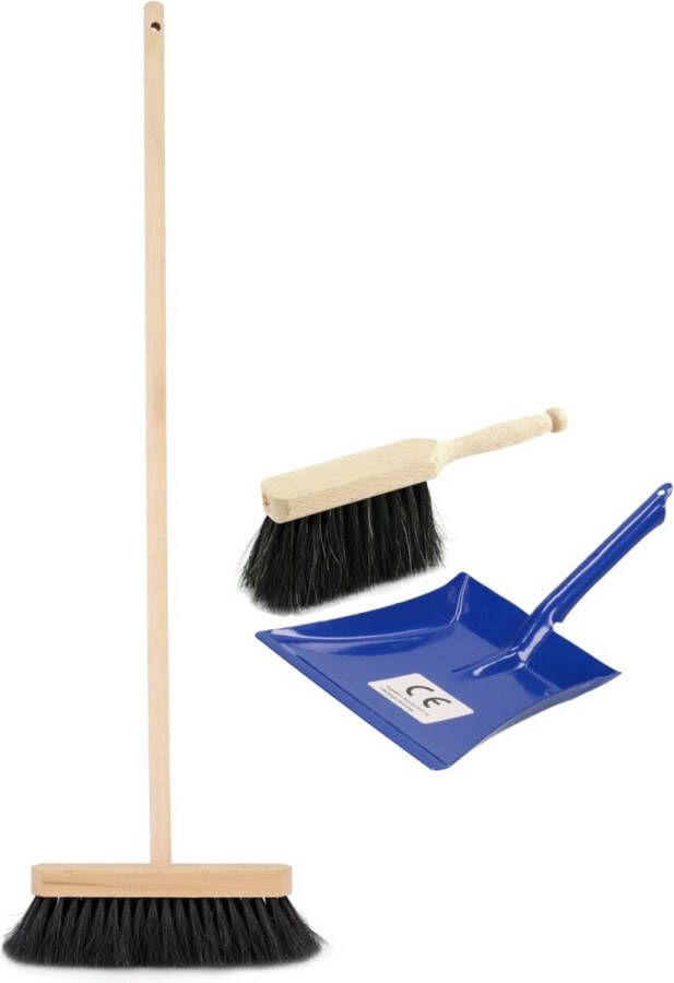 Sorex Kinder schoonmaak set Stoffer en blik met bezem blauw 3-delige speelgoed set