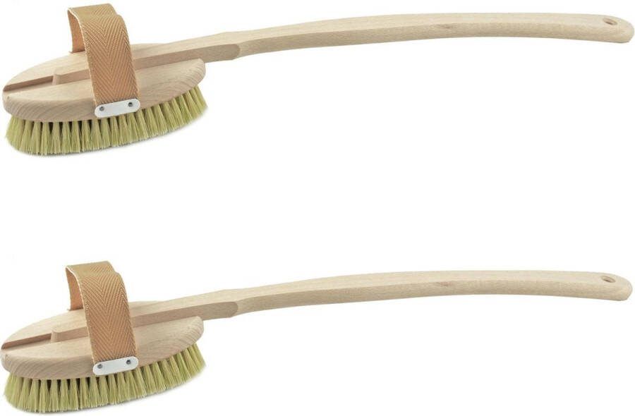 Sorex Set van 2x stuks houten badborstels massageborstels wellnessborstels 2-delig 43 5 cm Beukenhouten rugborstel