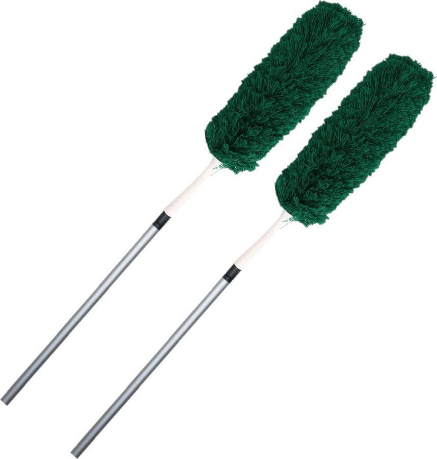 Sorex Set van 2x stuks microvezel plumeau duster met telescoopsteel groen 75 150 cm Huishuidelijke en schoonmaken afstoffen