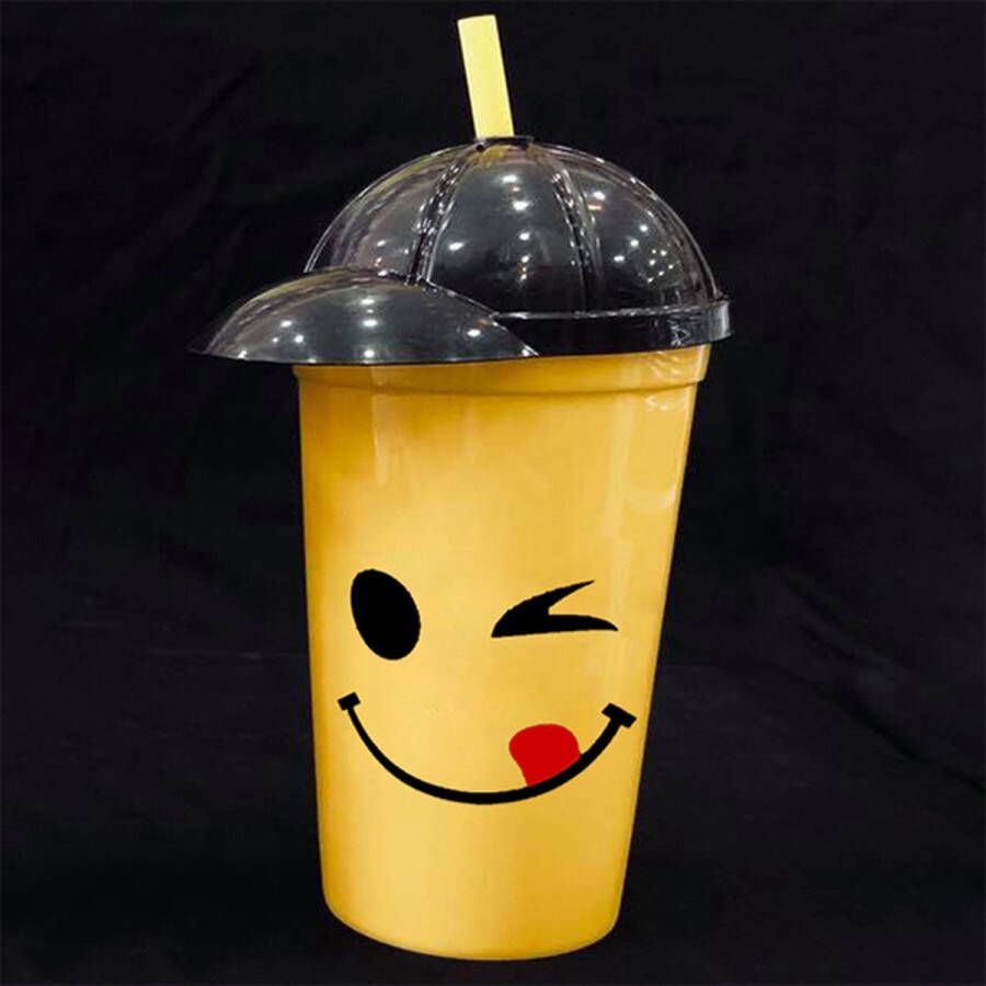 SOROH Drinkbekers geel kunststof 250 ml herbruikbaar emoji gezicht plastic beker