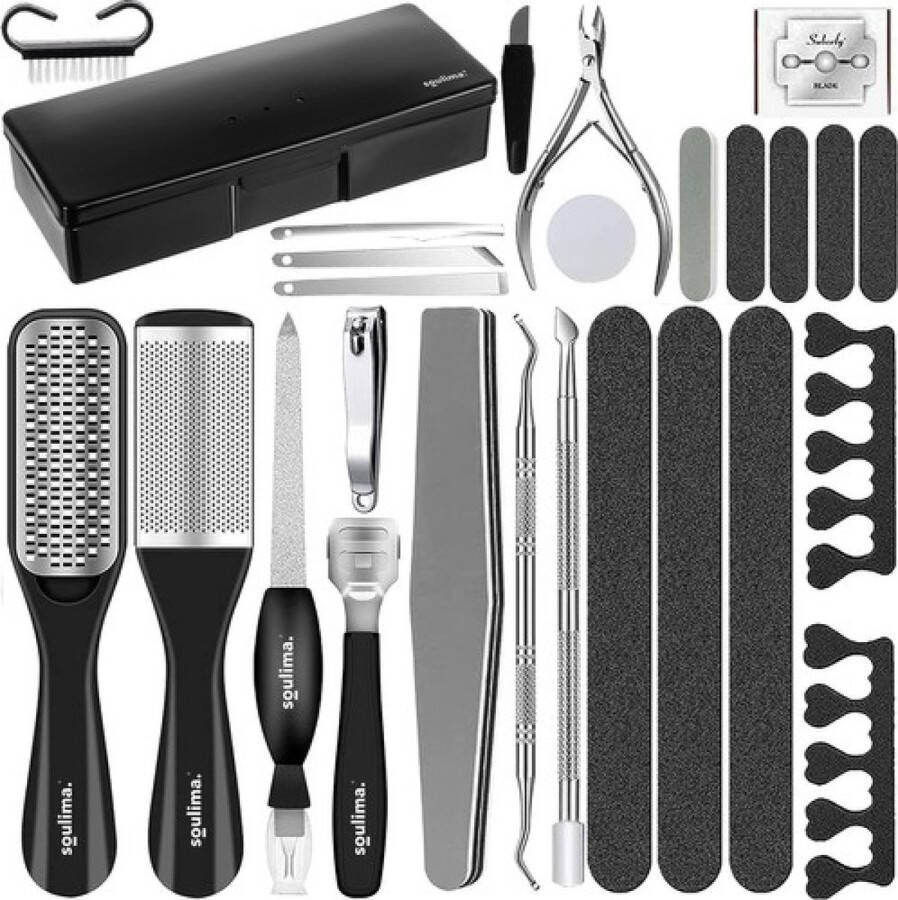 SOROH Manicure & Pedicure Set Compleet Nagelknipper Set Pedicure en Manicure Sets Nagelaccessoires Nagelverzorging kit Reisset Zwart Nagelset Cadeautje