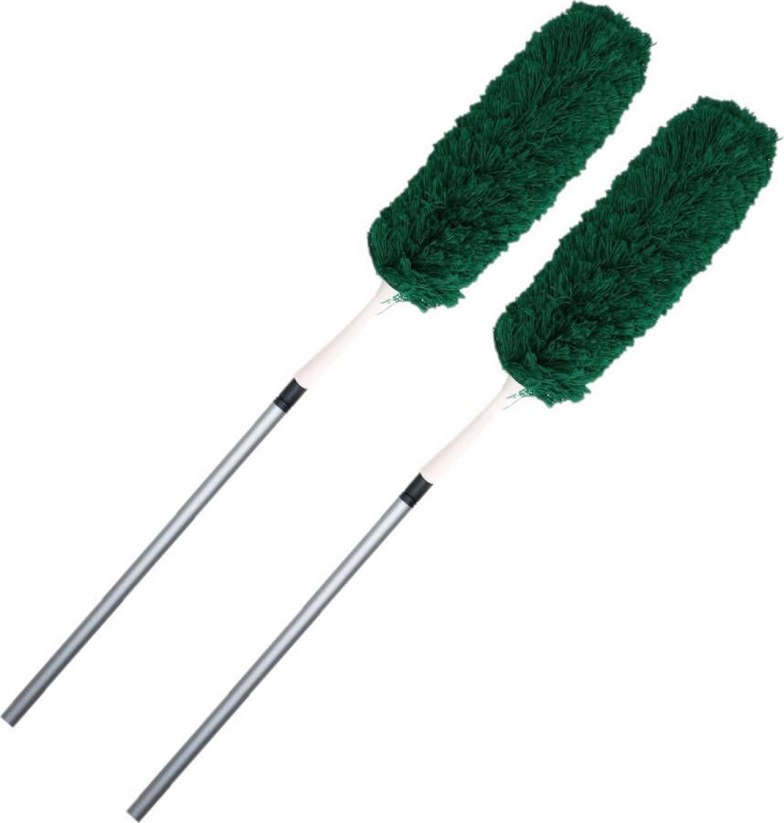 Sorx Set van 2x stuks microvezel plumeau duster met telescoopsteel groen 75 150 cm Huishuidelijke producten schoonmaken afstoffen