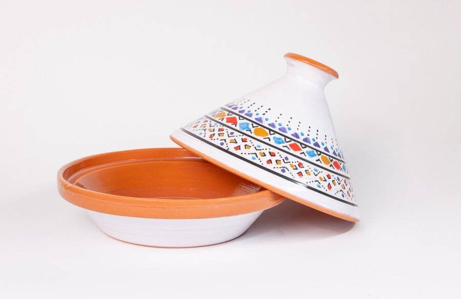 Souk Breda Unieke Handgemaakte Marokkaanse Kook Tajine (Geglazuurd) Wit met Spikkels M
