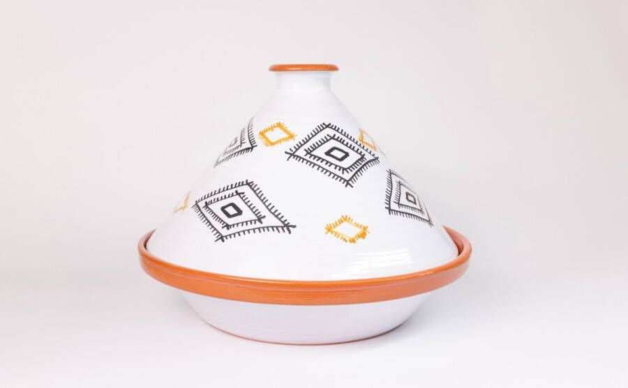 Souk Breda Unieke Handgemaakte Marokkaanse Kook Tajine (Geglazuurd) Berber Wit M
