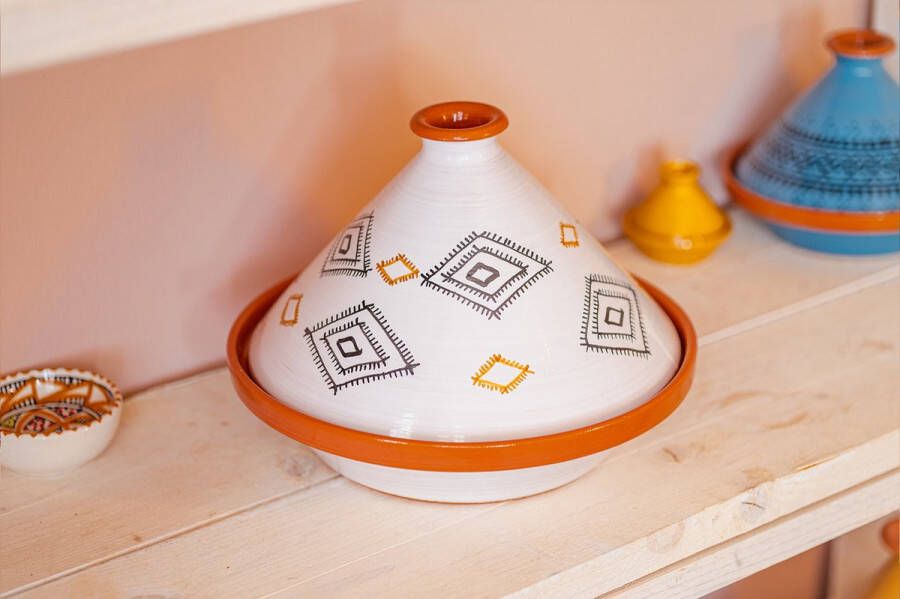 Souk Breda Unieke Handgemaakte Marokkaanse Kook Tajine (Geglazuurd) Berber Wit XL