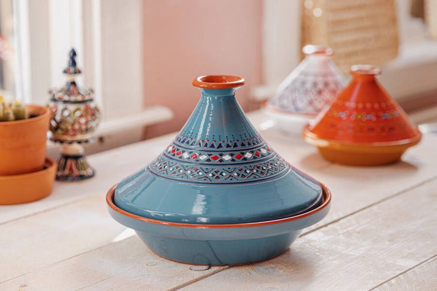 Souk Breda Unieke Handgemaakte Marokkaanse Kook Tajine (Geglazuurd) Blauw met Spikkels M