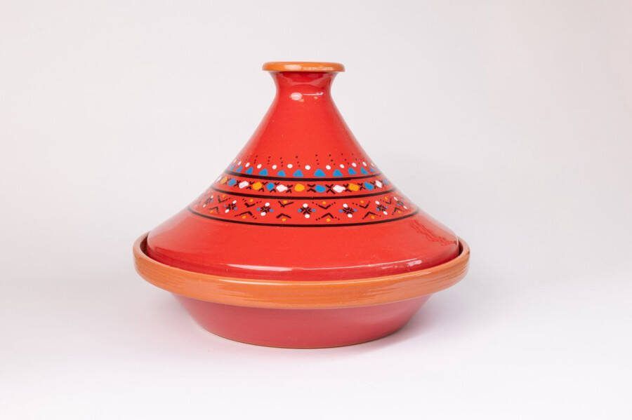 Souk Breda Unieke Handgemaakte Marokkaanse Kook Tajine (Geglazuurd) Rood met Spikkels XL