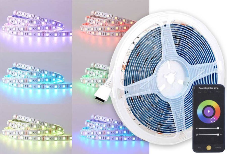 Soundlogic LED Strip 5 Meter Zelfklevend Bluetooth Smart LED Snoer LED Snoer Verlichting -RGB kleuren- 150 LEDs Tuya Smart Bediening