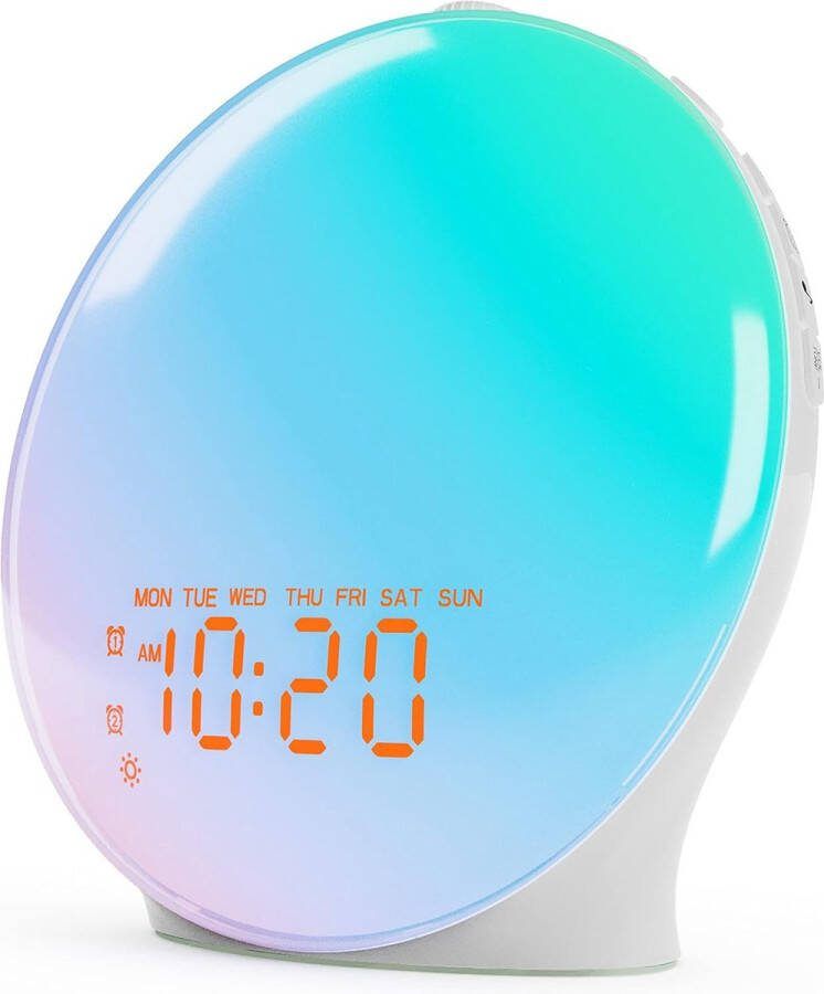 Sounix Wake Up Light Wekkerradio met dubbele wektijd Slaaphulp met USB aansluiting Smartphone App White Noise Machine Wit